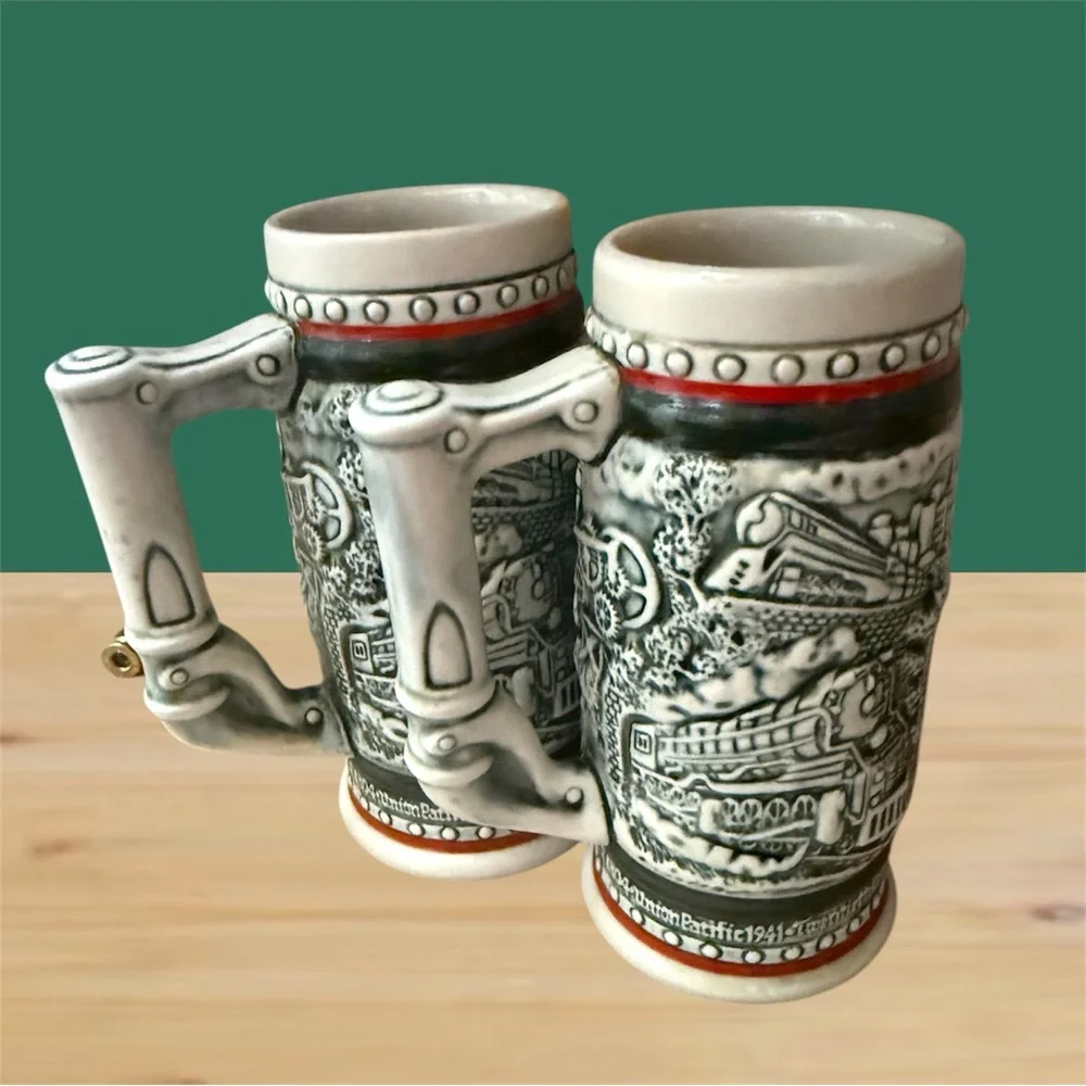 Vintage Train Themed Ceramic Beer Steins - Black and White - Picture 2 of 8